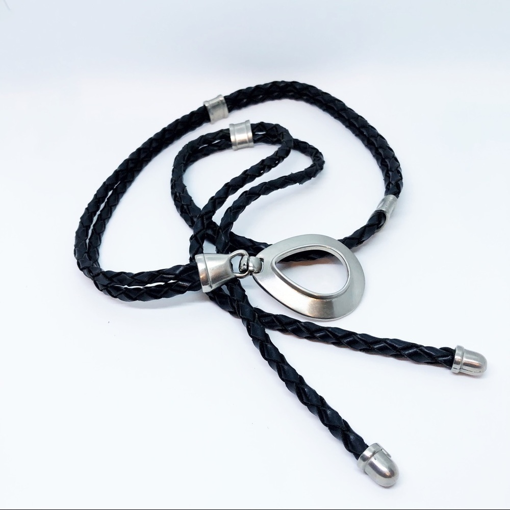 boho western style Black leather Belt with silver - Picture 3 of 5